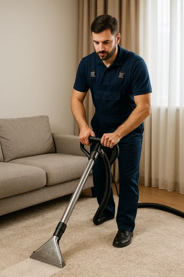 فني ينظف ارضيات غرفة من شركة لارا كلين