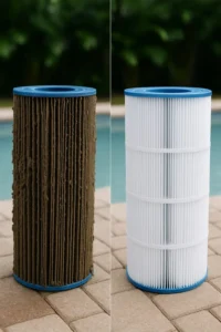 فلاتر مسبح قبل وبعد التنظيف