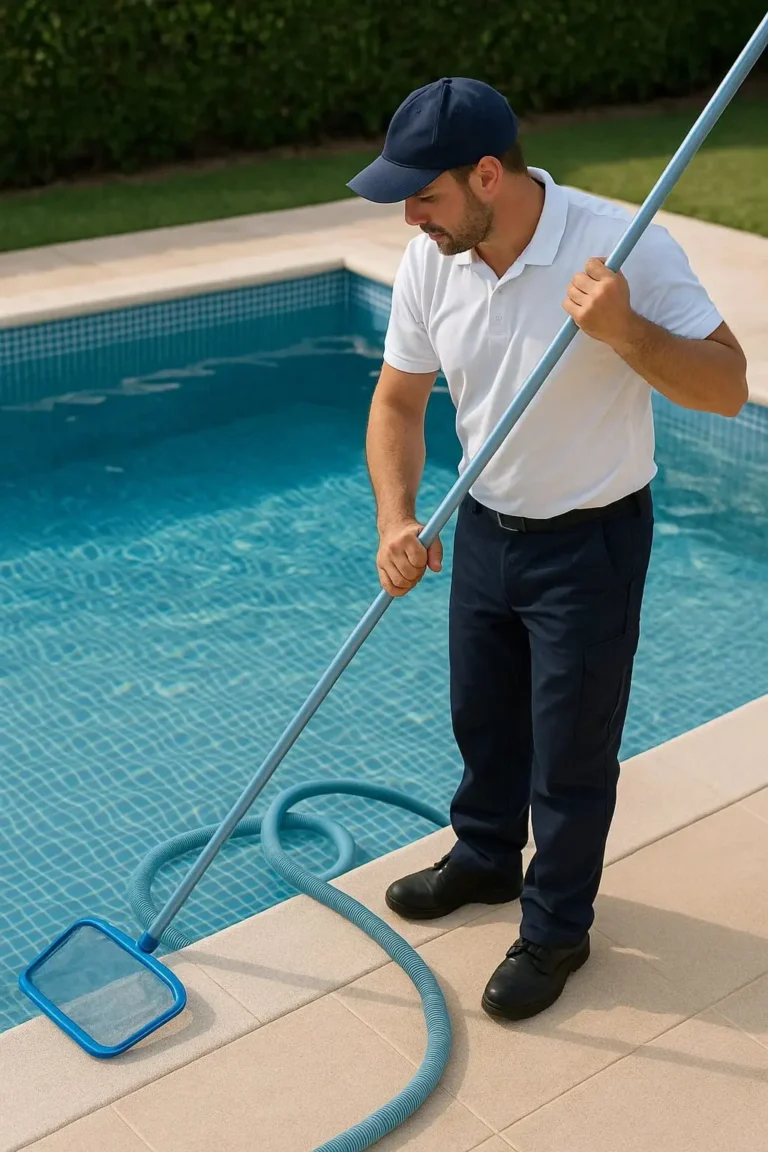 صورة لعامل ينظف مسبح