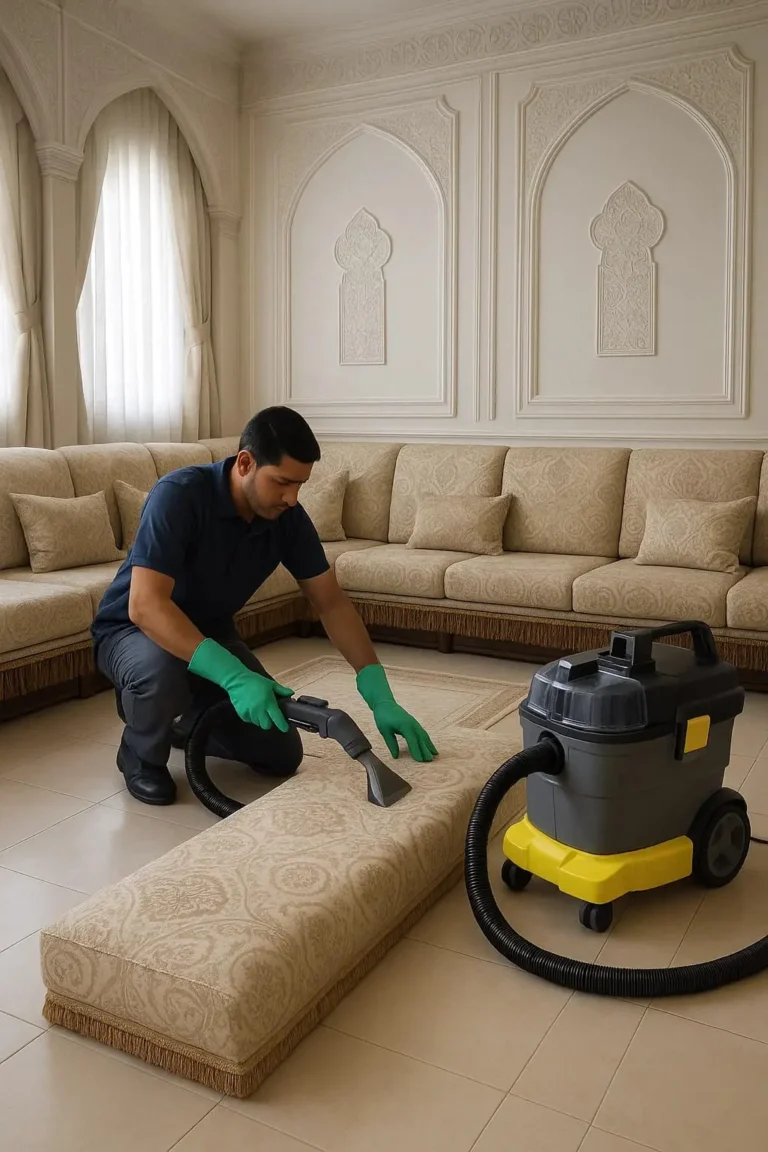 فني ينظف مجلس باستخدام جهاز بخار