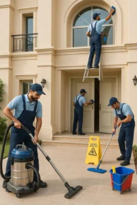 فريق تنظيف محترف من شركة لارا كلين يقوم بتنظيف فيلا في زاخر