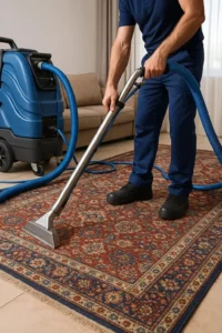 اقرب شركة تنظيف سجاد في ابوظبي – فريق لارا كلين أثناء تنظيف السجاد باحترافية